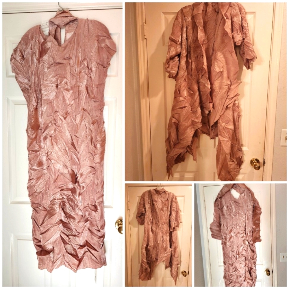 3-pc Crinkly Maxi Dress (Dress, Jacket & Scarf), Size 16